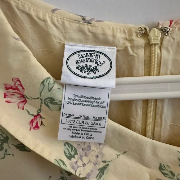 Vintage Laura Ashley Yellow Floral Silk Dress - Picture 4 of 5